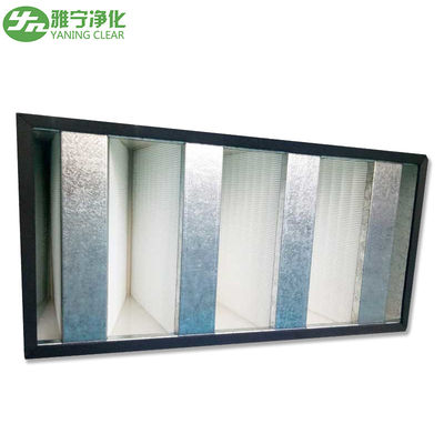 Bingkai Galvanis Mini Pleat HEPA Filter / V Bank HEPA Filter Untuk Kamar Bersih