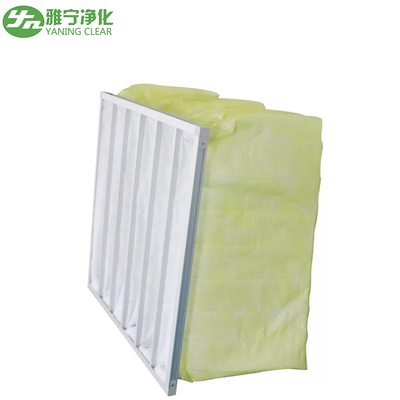 Filter Udara Saku Tahan Api AHU / Kuning F8 Bahan Non Woven Dengan 6 Tas
