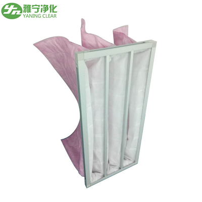 F7 Pink Polyester Hvac Hepa Filter Housing / Tas Bahan Paduan Aluminium Efisiensi Sedang