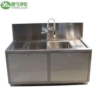 Wastafel Stainless Steel Kelas Medis Laboratorium Dua Basin Dengan Satu Faucet yang Dapat Disesuaikan