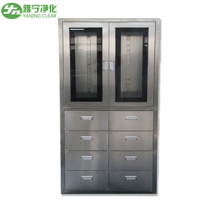 Kabinet Medis Stainless Steel Dengan 8 Pcs Laci Setengah Pintu Ayun Rana yang Dapat Disesuaikan