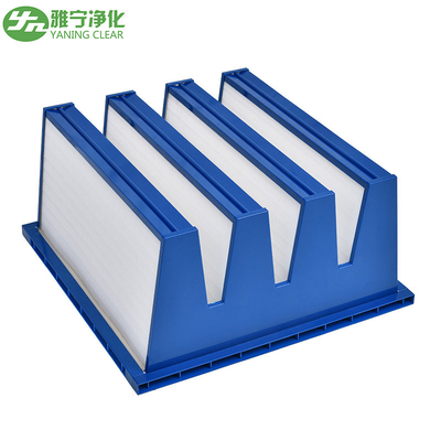 Bingkai Plastik V Bank Pocket Air Filter H10 Hepa Filter Dengan Volume Udara Tinggi